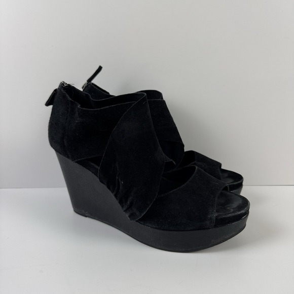 Eileen Fisher Shoes - Eileen Fisher Women's Black Suede Wedge Sandals Shoes‎ Heels Sz 9.5